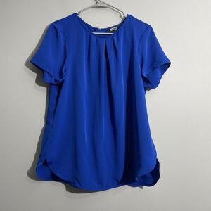 Land’s End Outfitters Women’s 14 Blue Blouse Clean Lines Keyhole Preppy